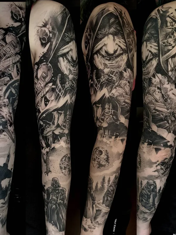 black and grey black and grey tatuaje en full sleeve #38035 | Tatuador MIREK G.