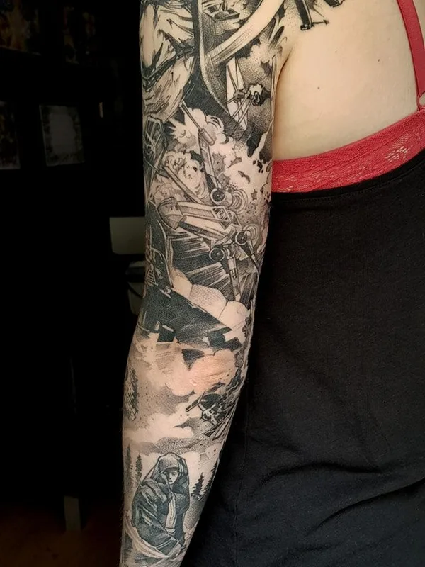 female black and grey black and grey tatuaje en full sleeve #38034 | Tatuador MIREK G.