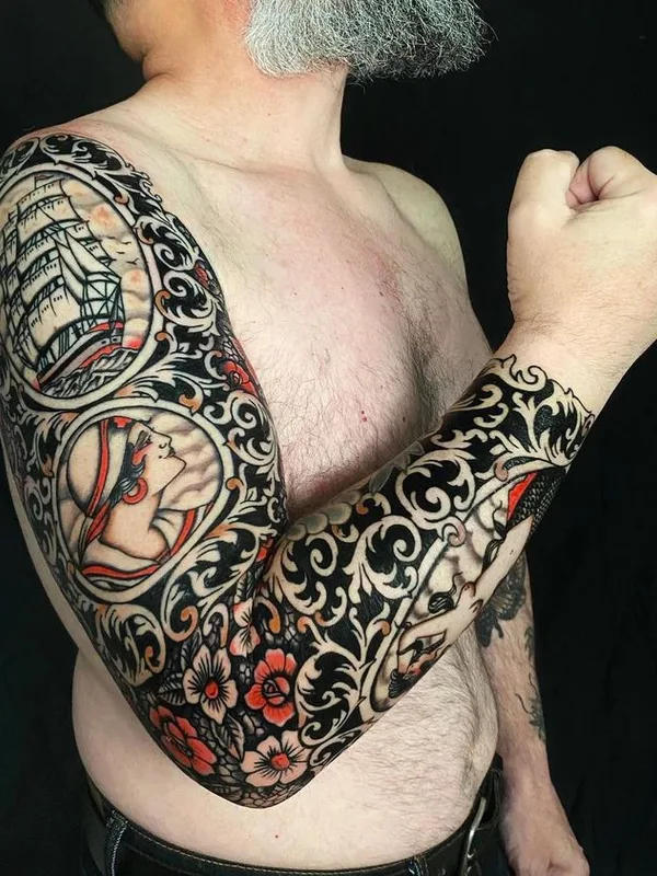 male color neo traditional 타투 부위 full sleeve #75471 | 타투이스트 Joe Tartarotti