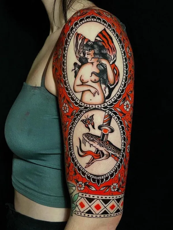 female color traditional 타투 부위 full sleeve #75468 | 타투이스트 Joe Tartarotti