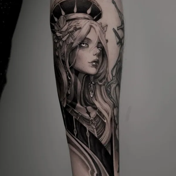 Illustrative tattoo by O.ONE in Seoul