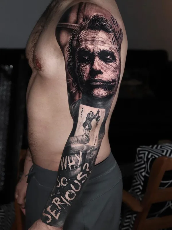 male black and grey realism tattoo auf full sleeve #75508 | Tätowierer Jim Leclerc