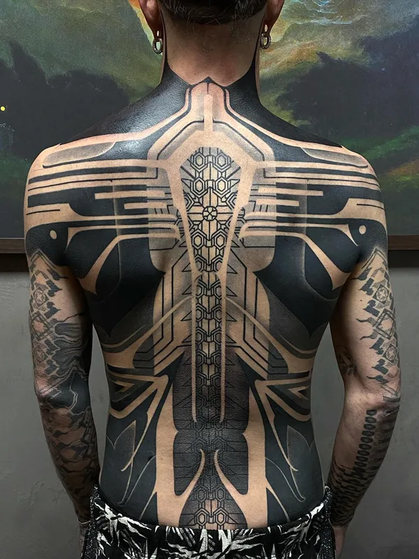 male black blackwork татуировка на full back #75529 | Тату мастер Stefan Halbwachs