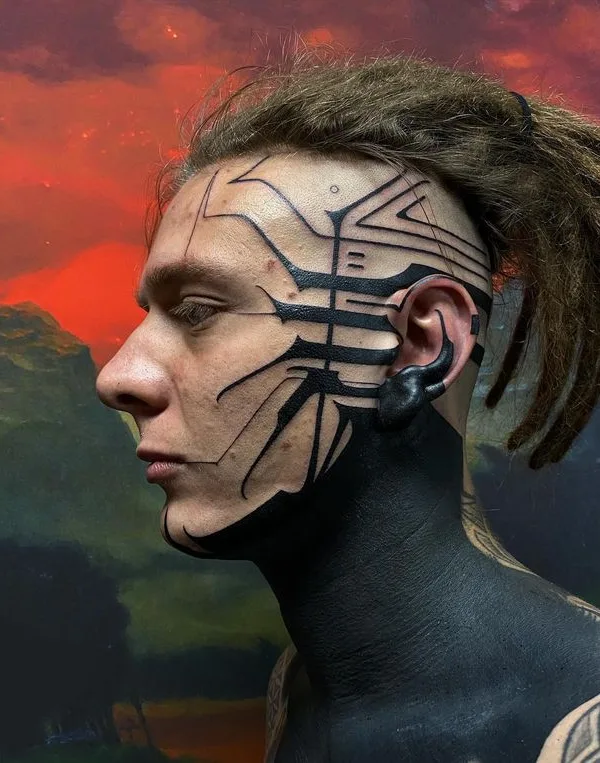 male black blackwork татуировка на face #75519 | Тату мастер Stefan Halbwachs