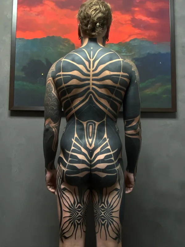 male black blackwork татуировка на full back #75524 | Тату мастер Stefan Halbwachs