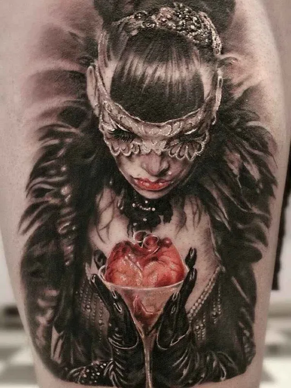 female color realism tattoo auf thigh #17614 | Tätowierer Monica Marino