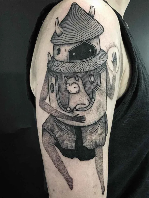 black and grey illustrative tattoo on shoulder #17626 | Tattoo Artist William Steiner-Pacheco