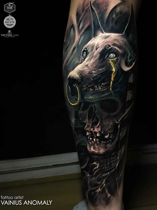 black and grey realism Tatuaggio su calf #17412 | Tatuatore Vainius Anomaly