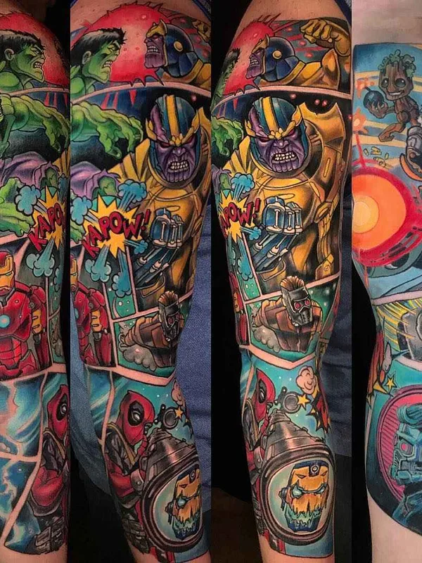 color comic татуировка на full sleeve #17434 | Тату мастер Derek Turcotte