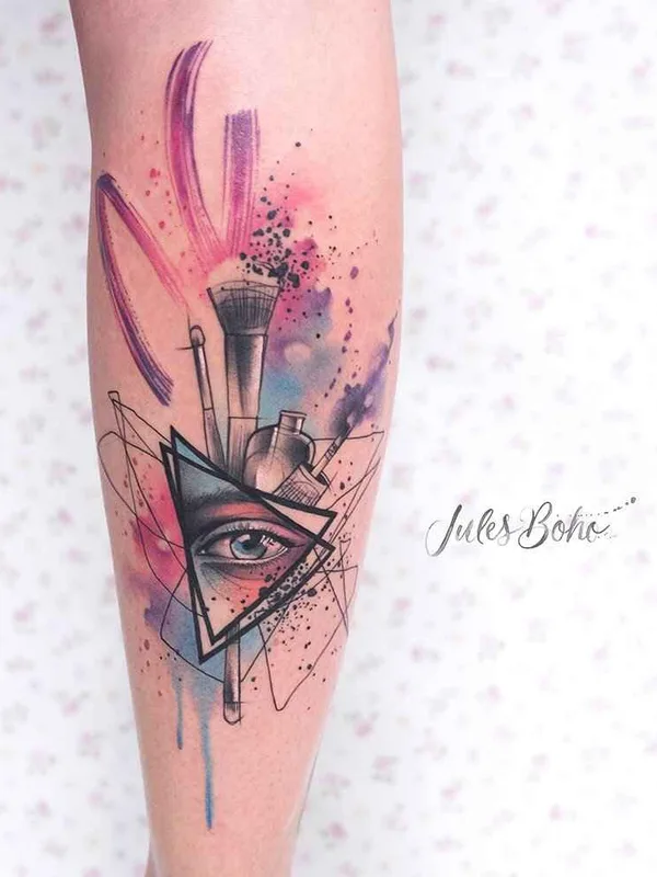 female color watercolor татуировка на calf #19182 | Тату мастер Jules Boho