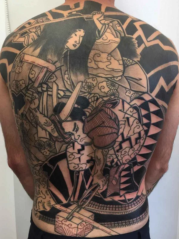 male black and grey japanese tattoo on full back #19749 | Tattoo Artist Richard Warnock