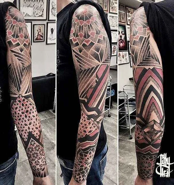 color geometric tattoo auf full sleeve #19309 | Tätowierer Billy Heil