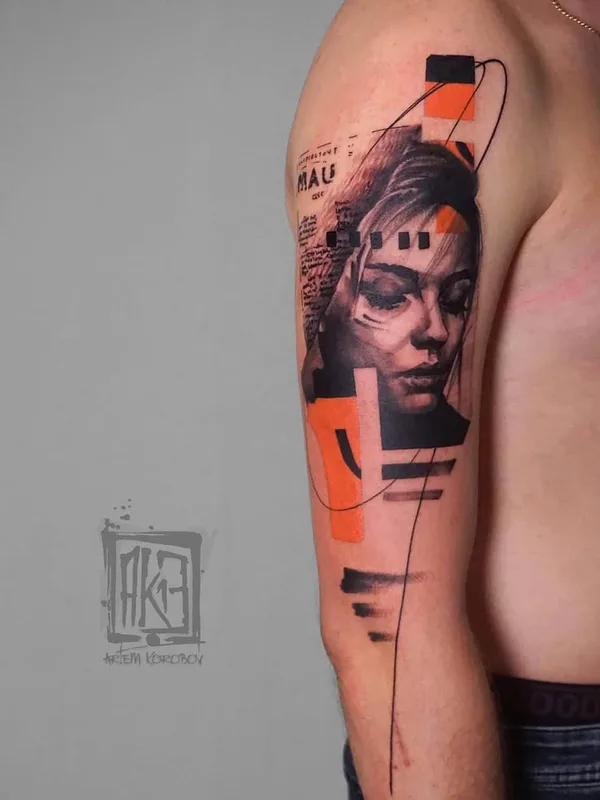 black and grey abstract tattoo auf full sleeve #26779 | Tätowierer Artem Korobov