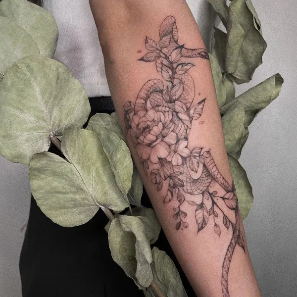 Botanical tattoo by Darina Bondarenko in Воронеж