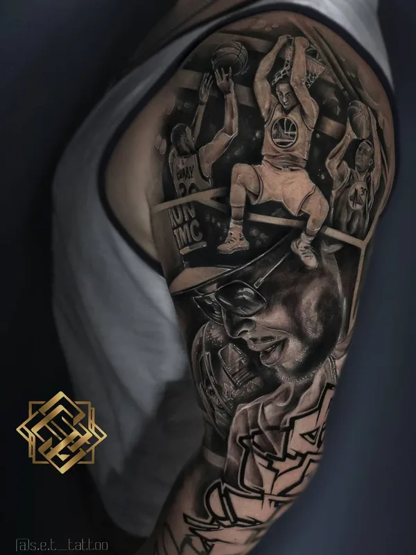 black and grey realism Tatuaggio su full sleeve #49312 | Tatuatore Вячеслав Елкин