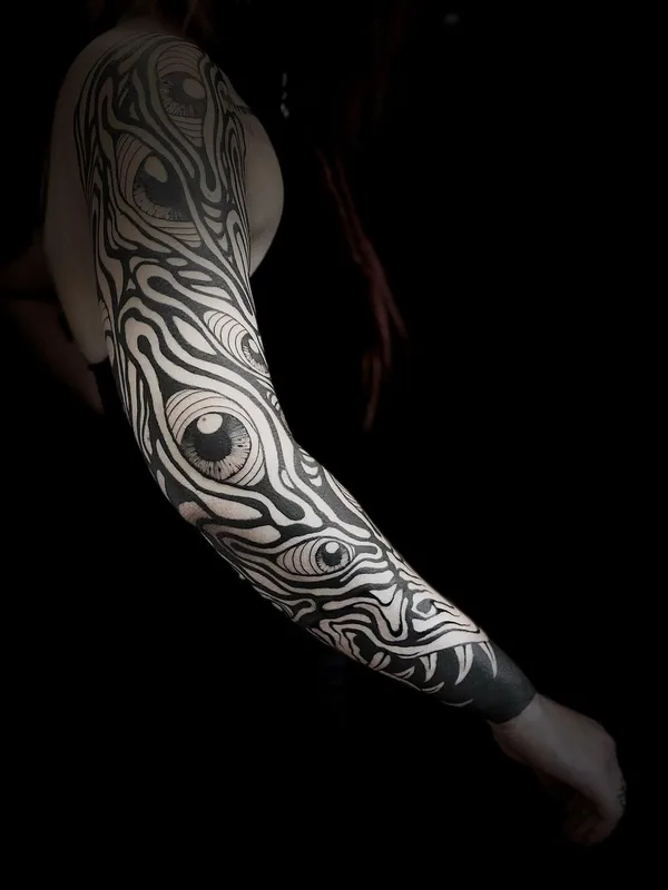 black blackwork tattoo on full sleeve #49328 | Tattoo Artist Veks Van Hillik