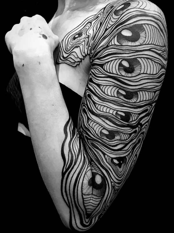 black and grey blackwork tattoo on full sleeve #49323 | Tattoo Artist Veks Van Hillik