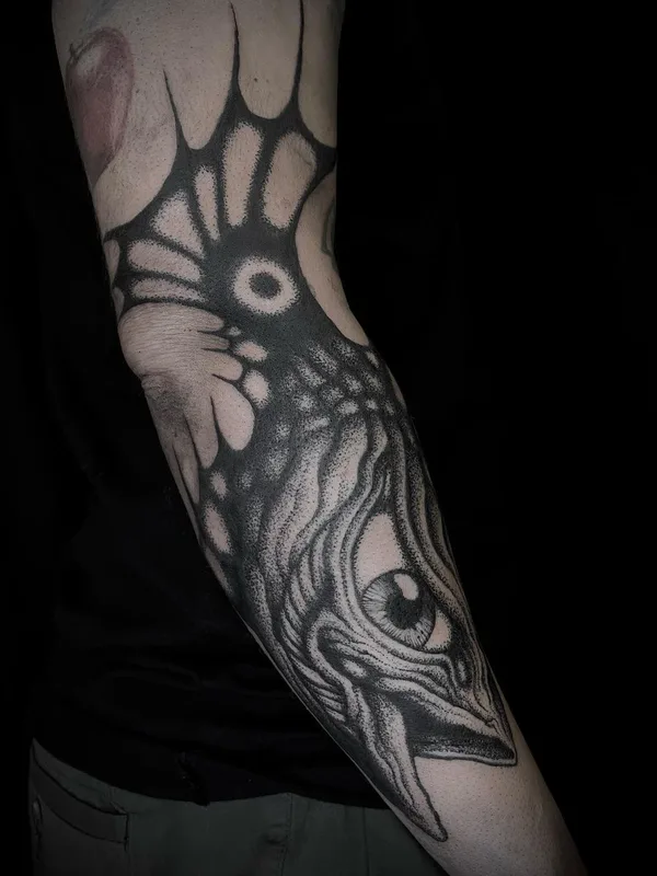 black and grey blackwork tattoo on forearm #49326 | Tattoo Artist Veks Van Hillik