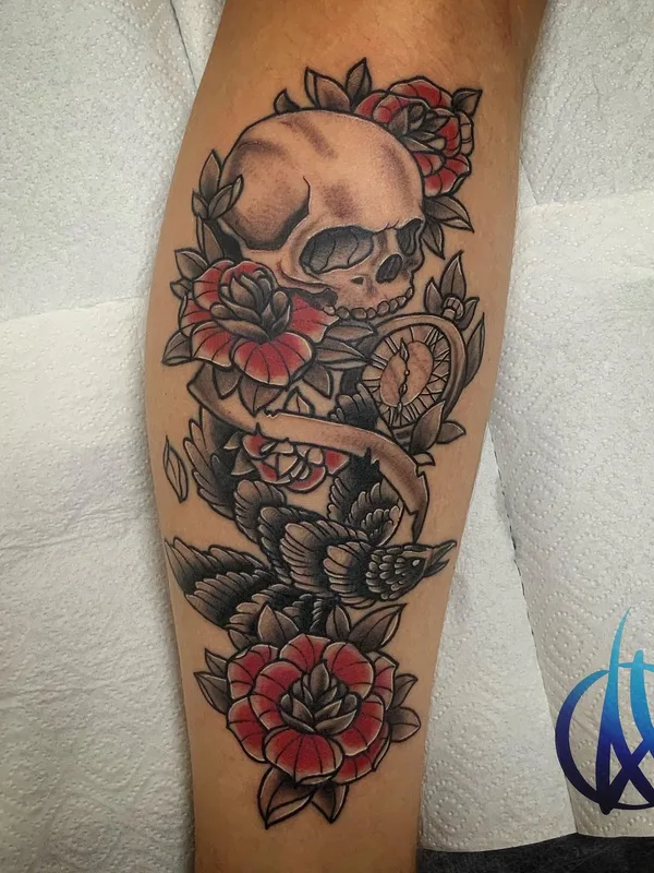 color neo traditional tatouage sur calf #49344 | Artiste tatoueur Александр Таус