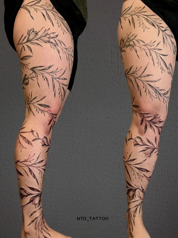 black botanic Tatuaggio su full leg #63687 | Tatuatore ntd_tattoo
