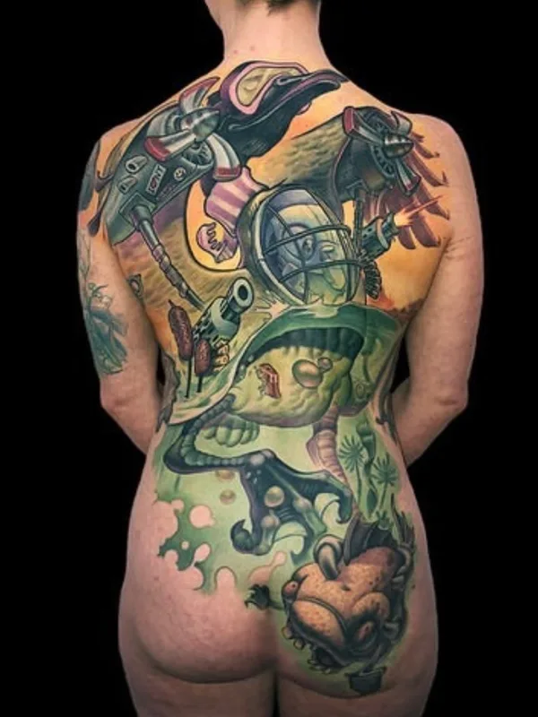 female color illustrative Tatuaggio su full back #63690 | Tatuatore Jesse Smith