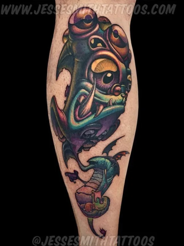 color illustrative Tatuaggio su calf #63692 | Tatuatore Jesse Smith