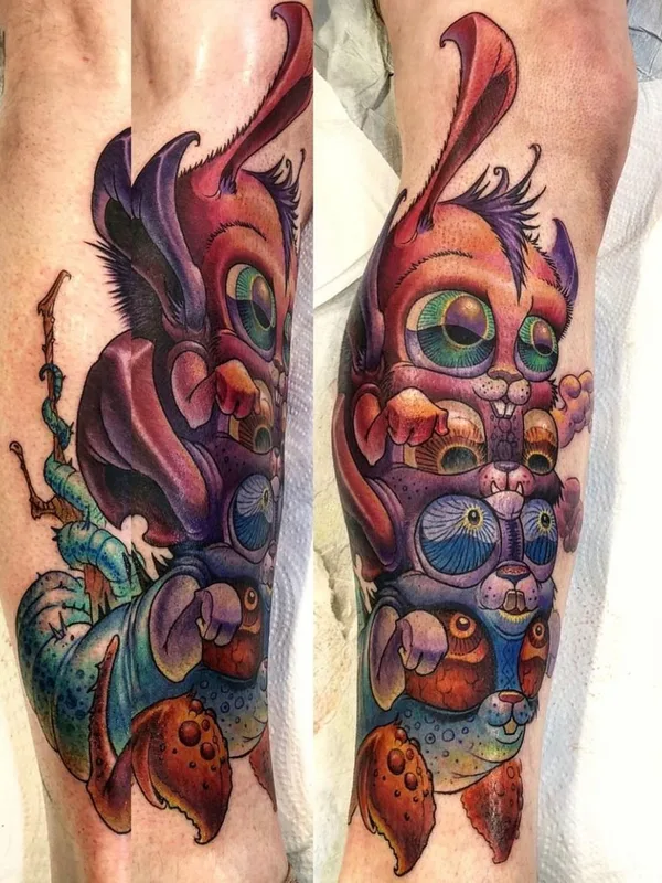 color new school Tatuaggio su calf #63696 | Tatuatore Jesse Smith