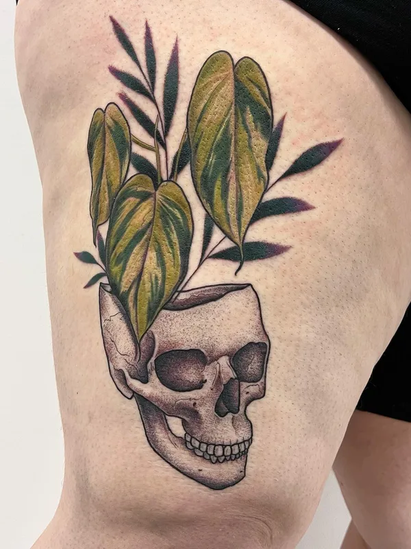 men color neotraditional Tatuaggio su thigh, leg #63709 | Tatuatore Sara Bell