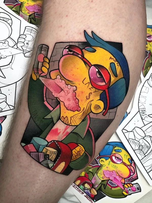 color cartoon Tatuaggio su calf #39368 | Tatuatore Yeray Perez