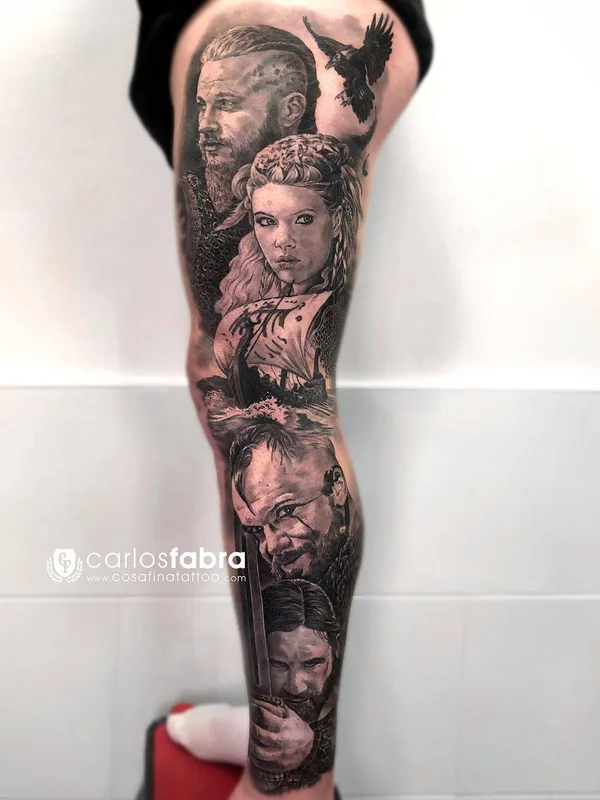 black and grey realism tatouage sur full leg #30875 | Artiste tatoueur Carlos Fabra