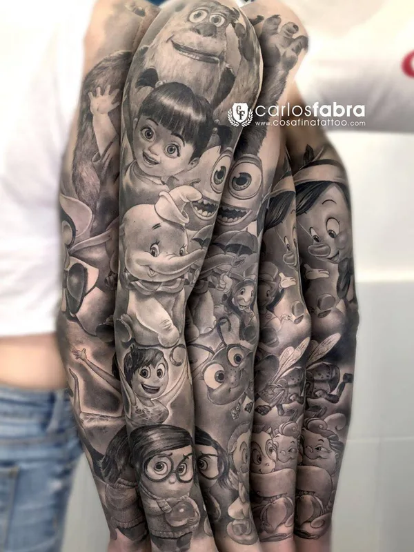 black and grey realism tatouage sur full sleeve #30880 | Artiste tatoueur Carlos Fabra