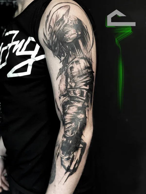 black and grey sketch tattoo auf full sleeve #69857 | Tätowierer Тертишник Даниил