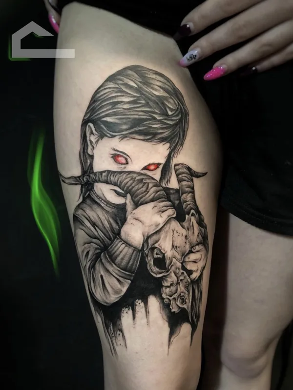 black and grey black and grey tattoo auf thigh #69863 | Tätowierer Тертишник Даниил