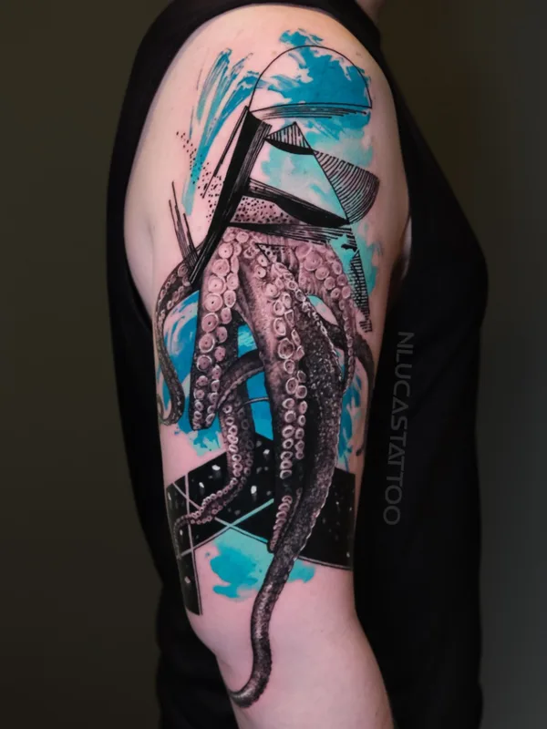 male color abstract tattoo on biceps #55791 | Tattoo Artist Nik Lucas