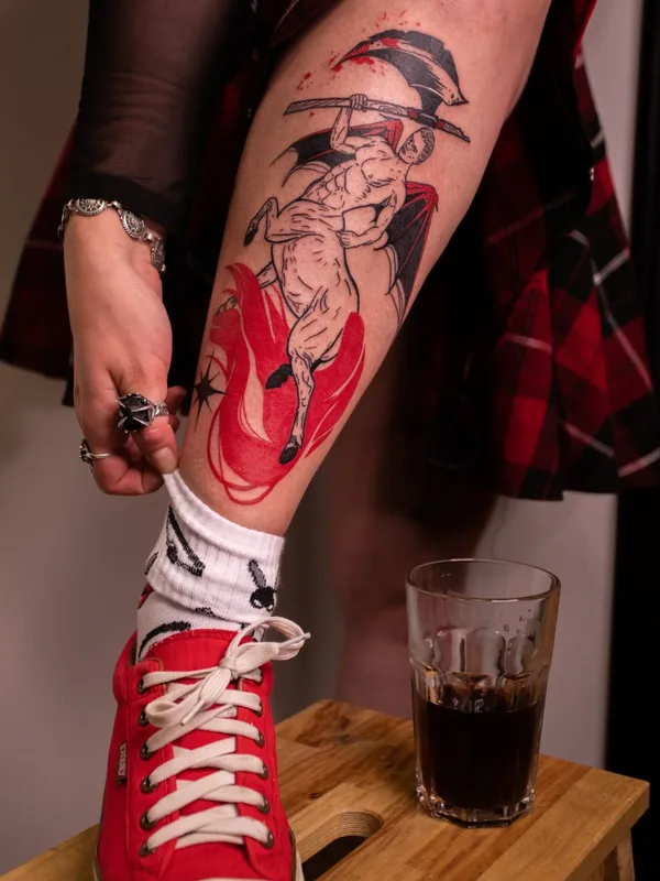 color illustrative tatuaje en calf #57929 | Tatuador Marie Thirteen