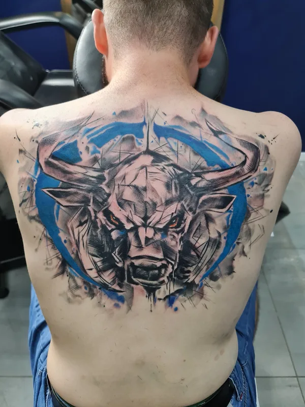 male color abstract tattoo on full back #72690 | Tattoo Artist Mariya Yolova