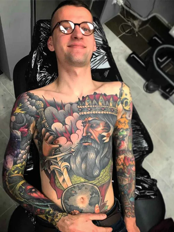 male color neo traditional татуировка на full sleeve #19078 | Тату мастер Bartosz Panas