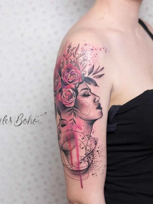 female color watercolor татуировка на upper arm #19193 | Тату мастер Jules Boho