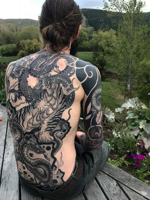 male black and grey japanese tattoo on full back #19752 | Tattoo Artist Richard Warnock