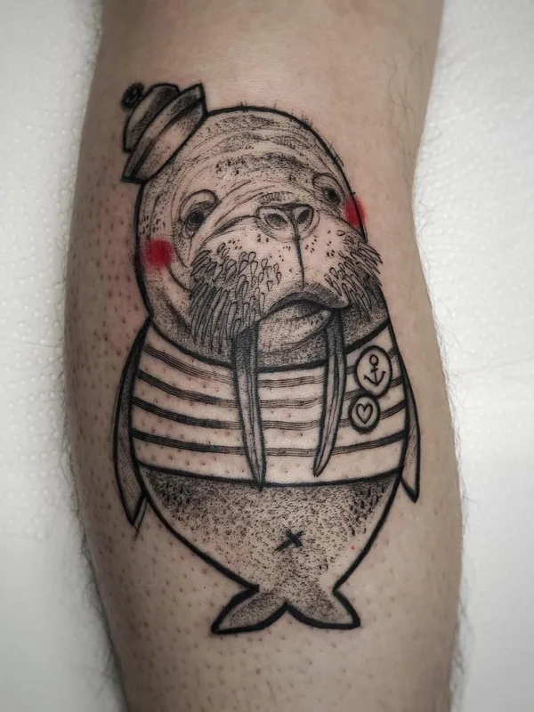 black and grey blackwork tattoo auf calf #43479 | Tätowierer Joanna Kru