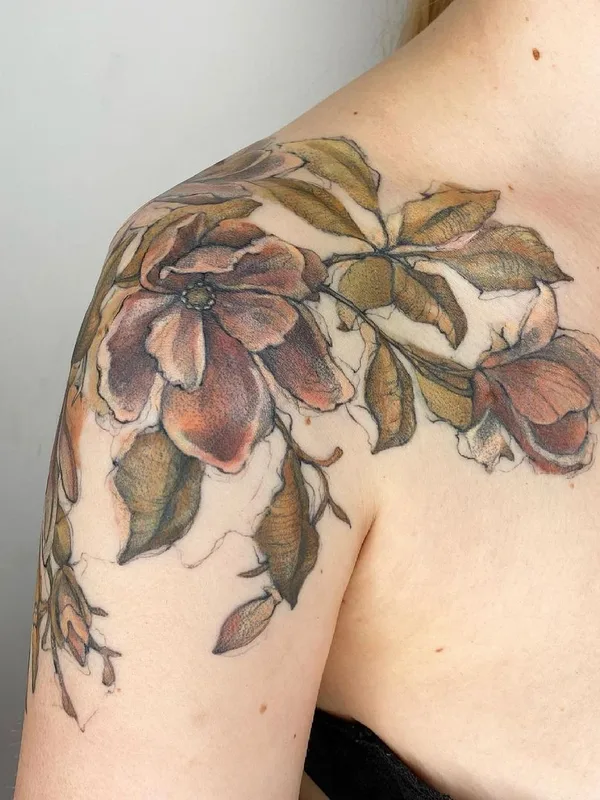 female color botanic Tatuagem em shoulder #43507 | Tatuador Hettie Baker