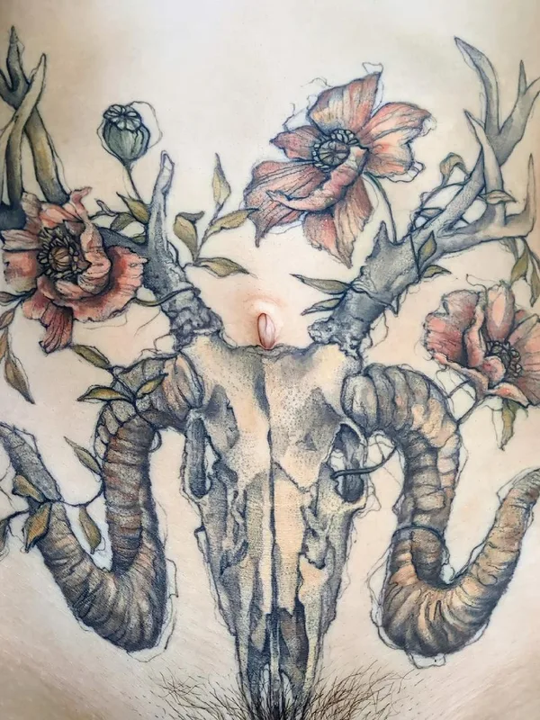 female color illustrative Tatuagem em stomach #43513 | Tatuador Hettie Baker
