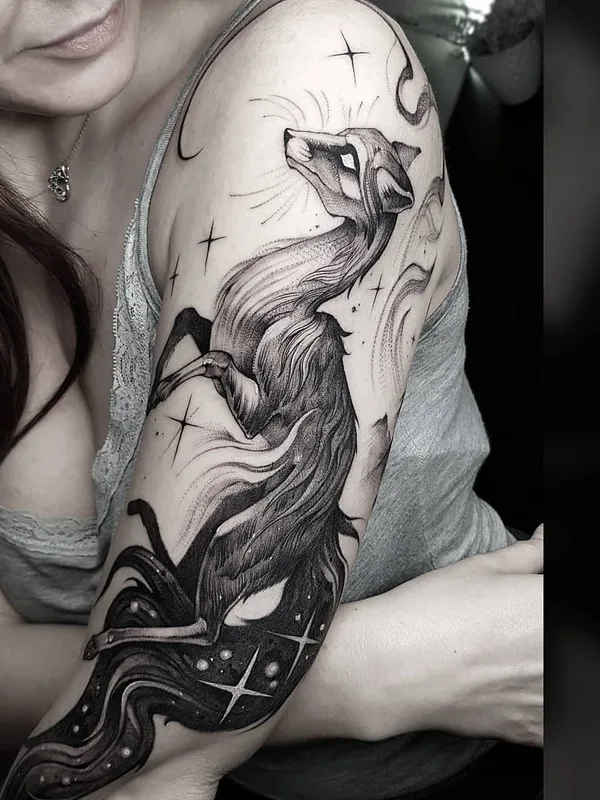 female black and grey blackwork татуировка на full sleeve #43521 | Тату мастер Кира Воронок