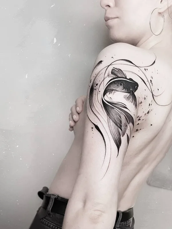 female black and grey sketch татуировка на shoulder #43520 | Тату мастер Кира Воронок