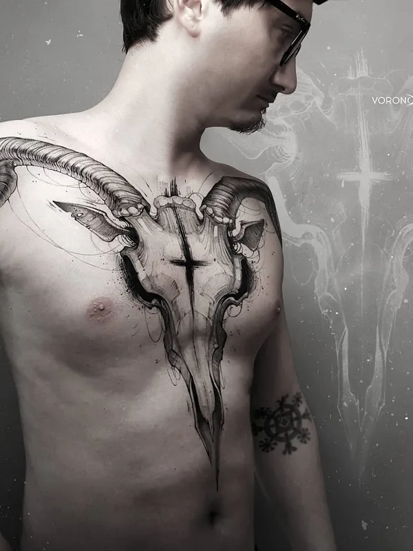 male black and grey sketch татуировка на chest #43523 | Тату мастер Кира Воронок