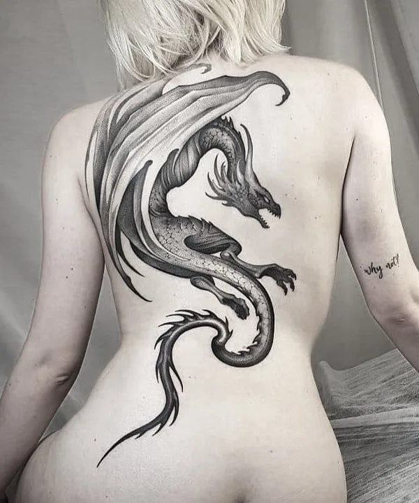 female black and grey black and grey татуировка на full back #43524 | Тату мастер Кира Воронок