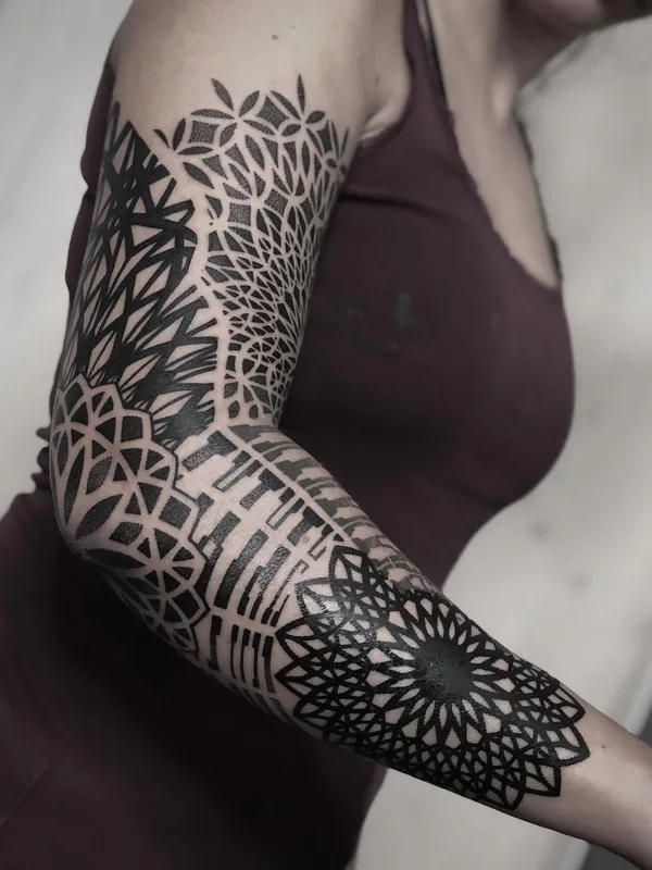 black geometric tattoo on full sleeve #43557 | Tattoo Artist Mona Wanner