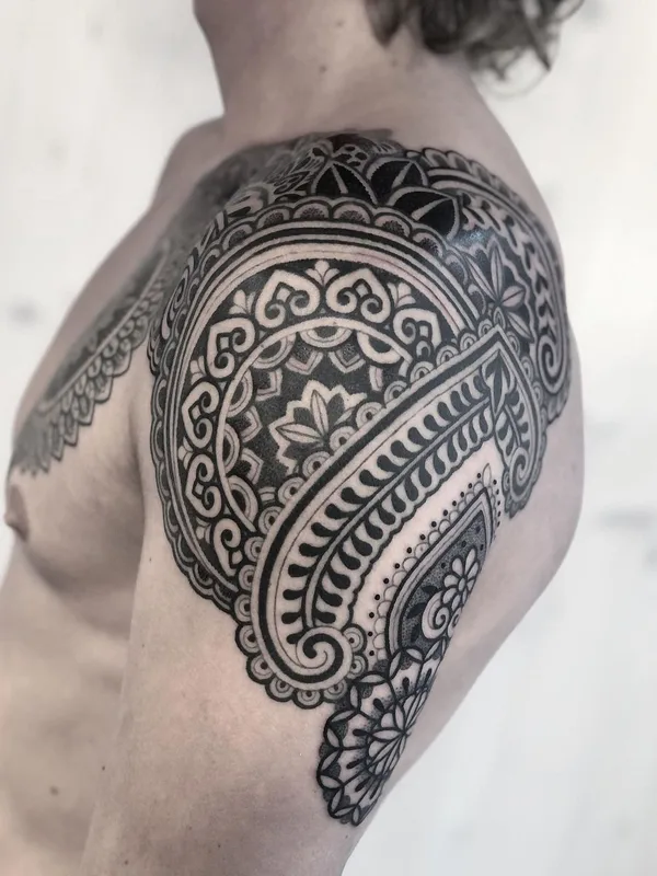 male black ornamental tattoo on shoulder #43556 | Tattoo Artist Mona Wanner