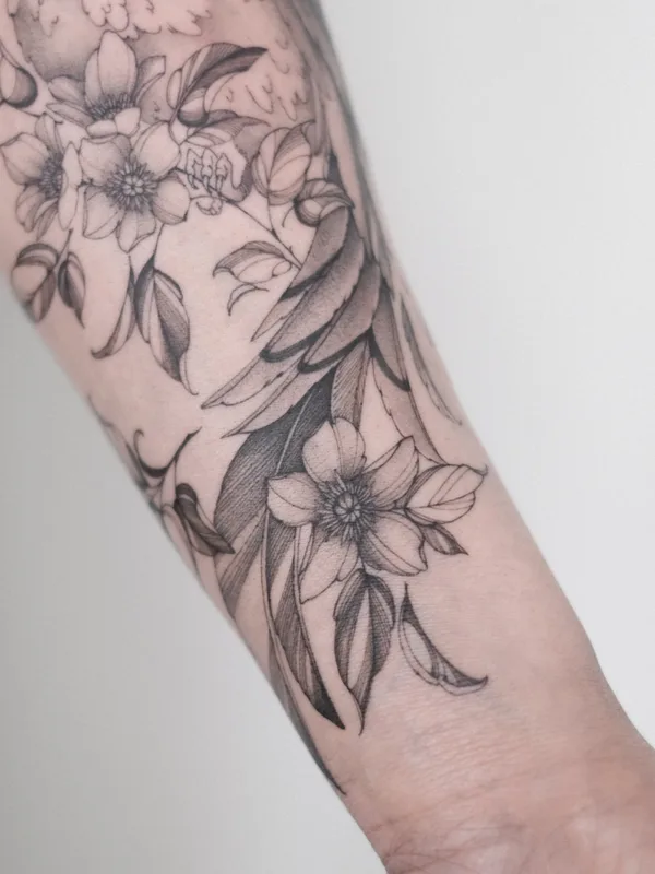 black and grey fineline татуировка на forearm #75548 | Тату мастер Надежда Рузанова