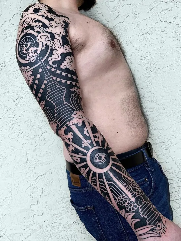 male black blackwork 타투 부위 full sleeve #75554 | 타투이스트 Jessi Manchester